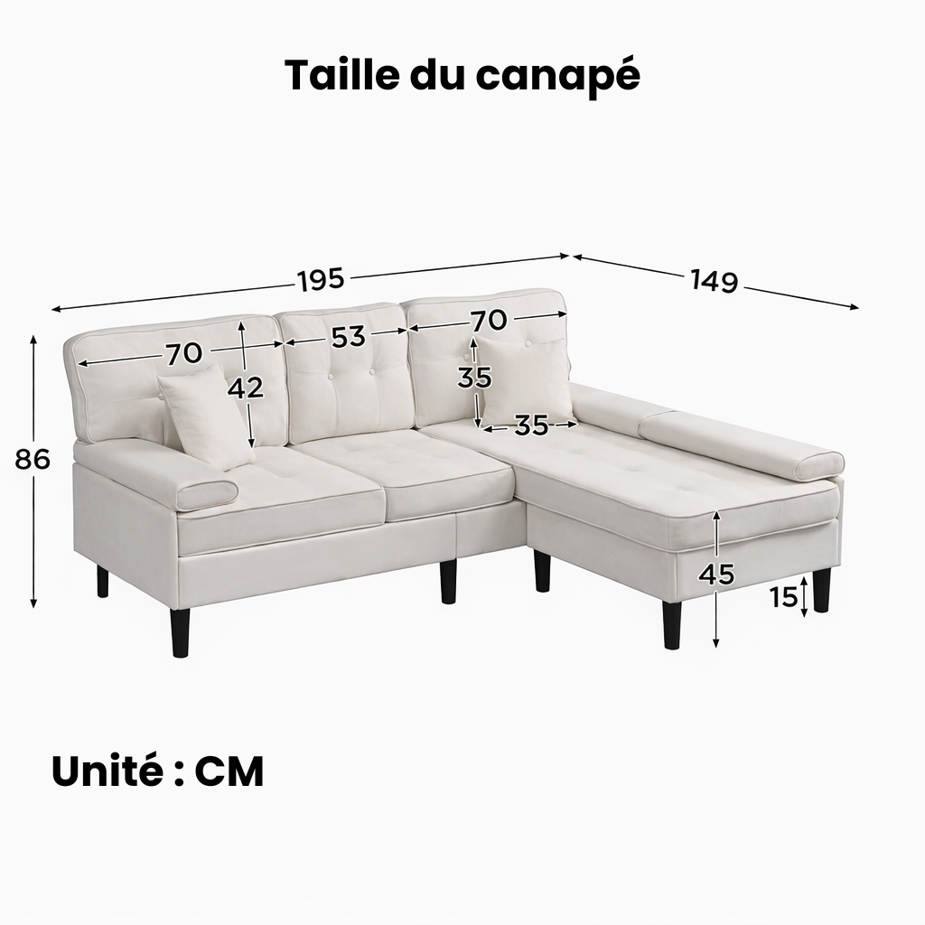 Canapé d'angle en tissu