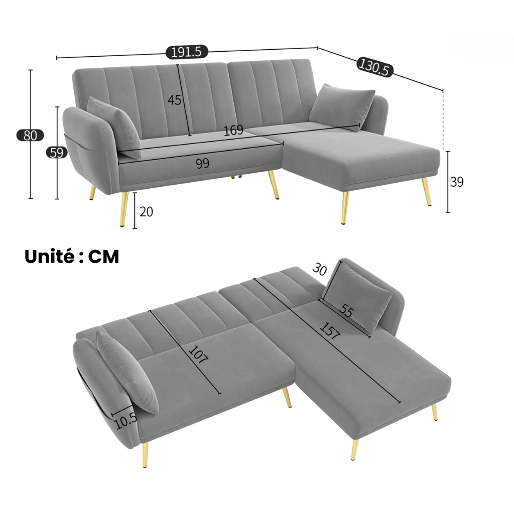 Canapé d'angle convertible