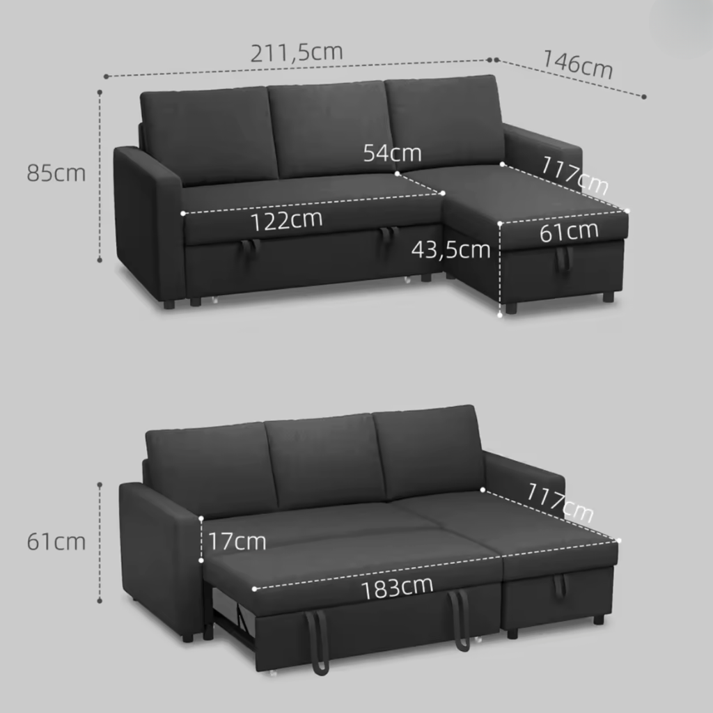 Canapé d'angle convertible 3 places