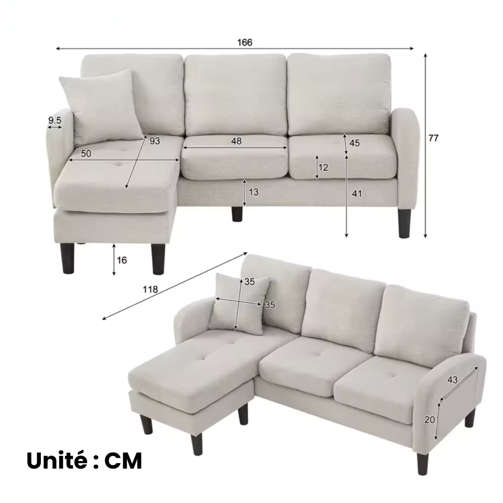 Canapé d'angle compact 3 places