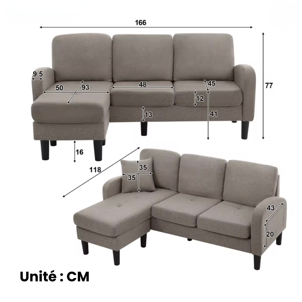 Canapé d'angle compact 3 places