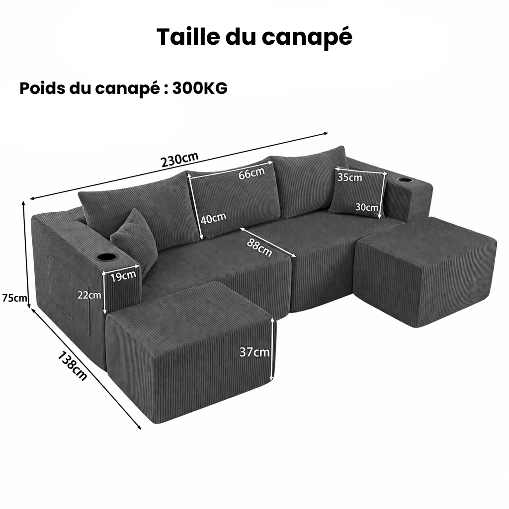 Canapé d'angle modulable en velours