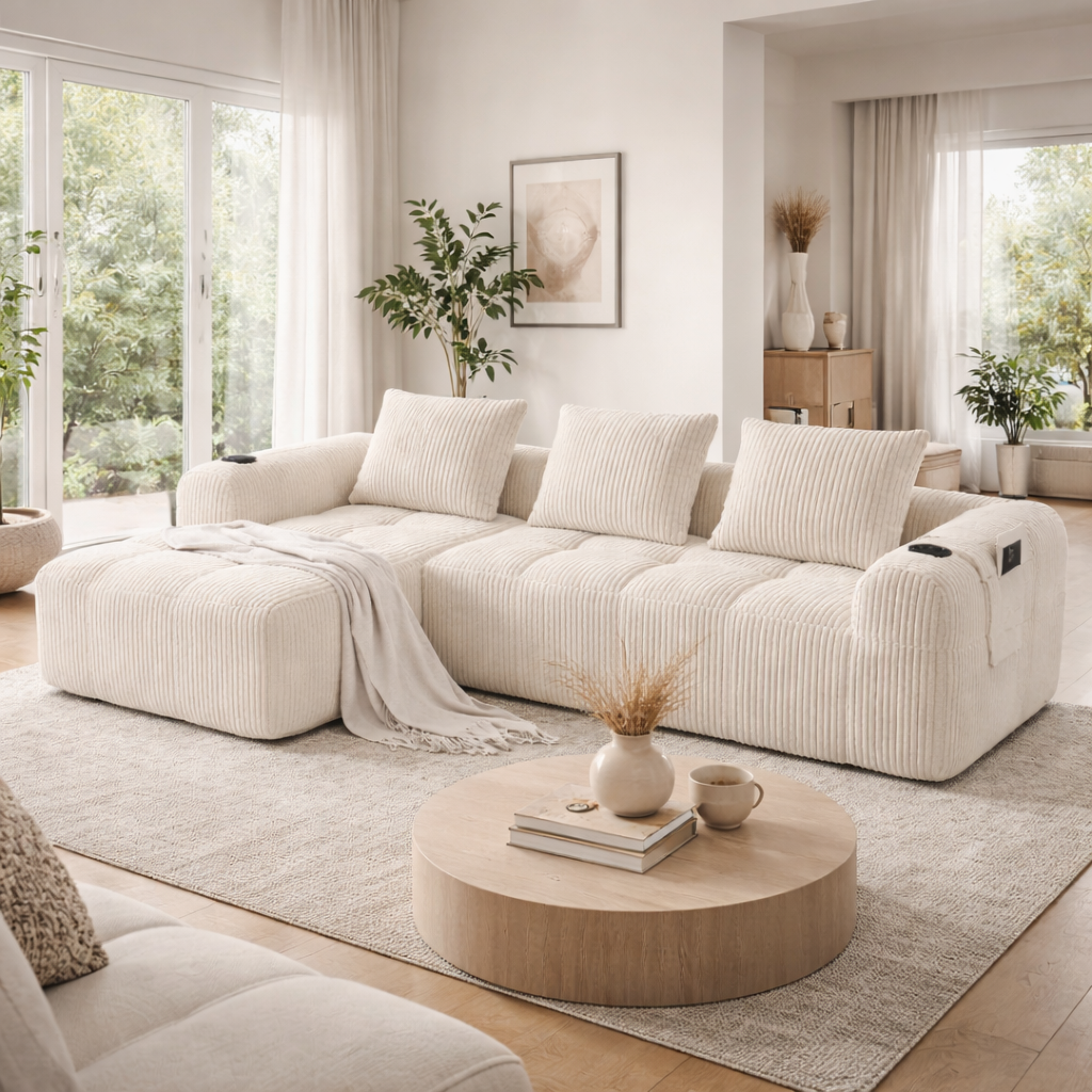 Canapé d'angle modulable beige
