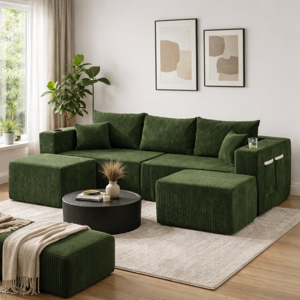 Canapé d'angle modulable en velours