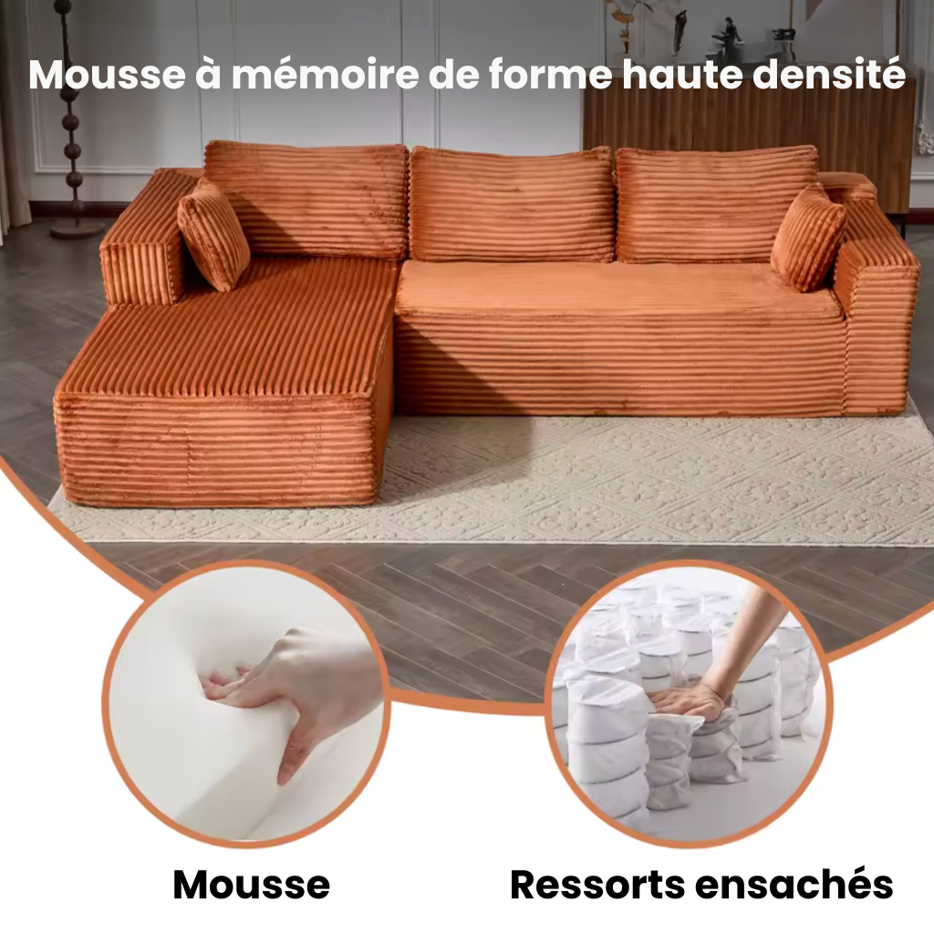 Canapé d'angle modulaire en velours côtelé