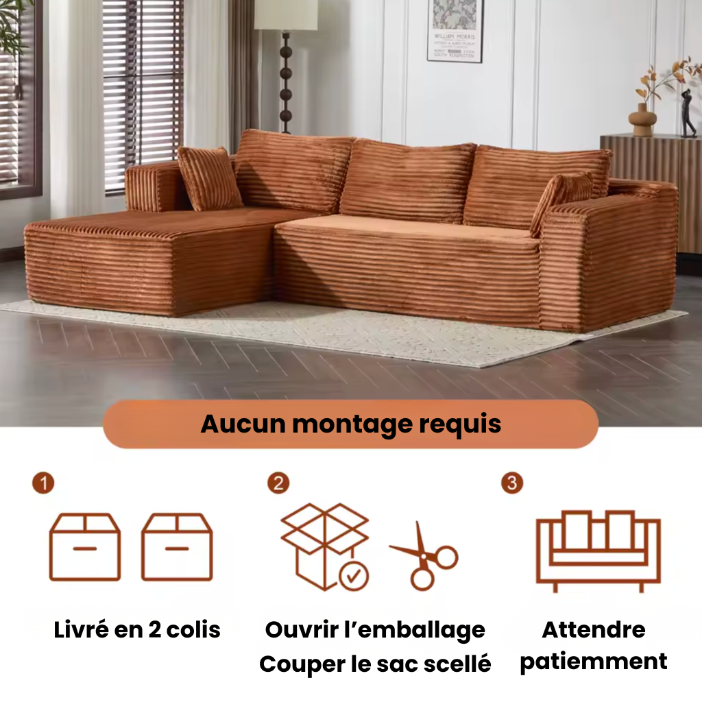 Canapé d'angle modulaire en velours côtelé