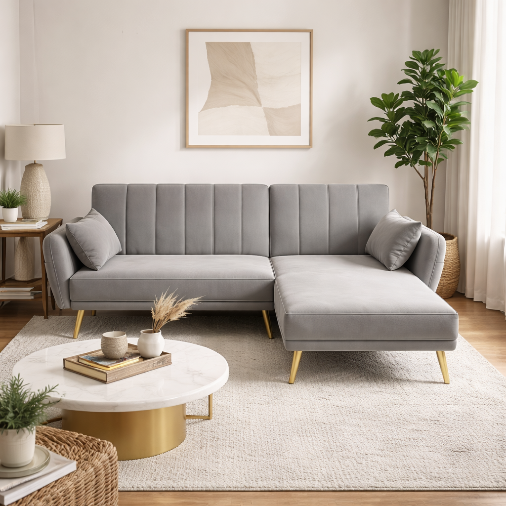 Canapé d'angle convertible gris clair