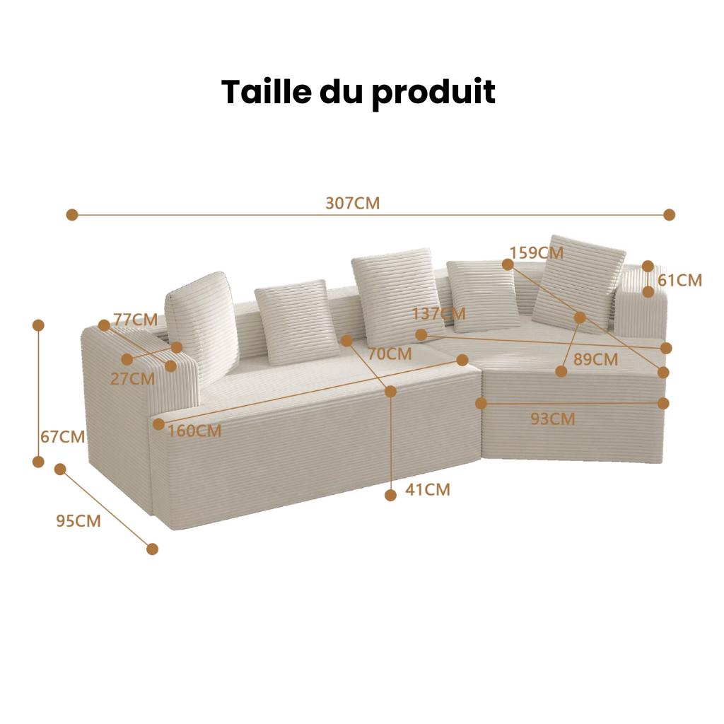 Canapé d'angle modulaire sans ossature