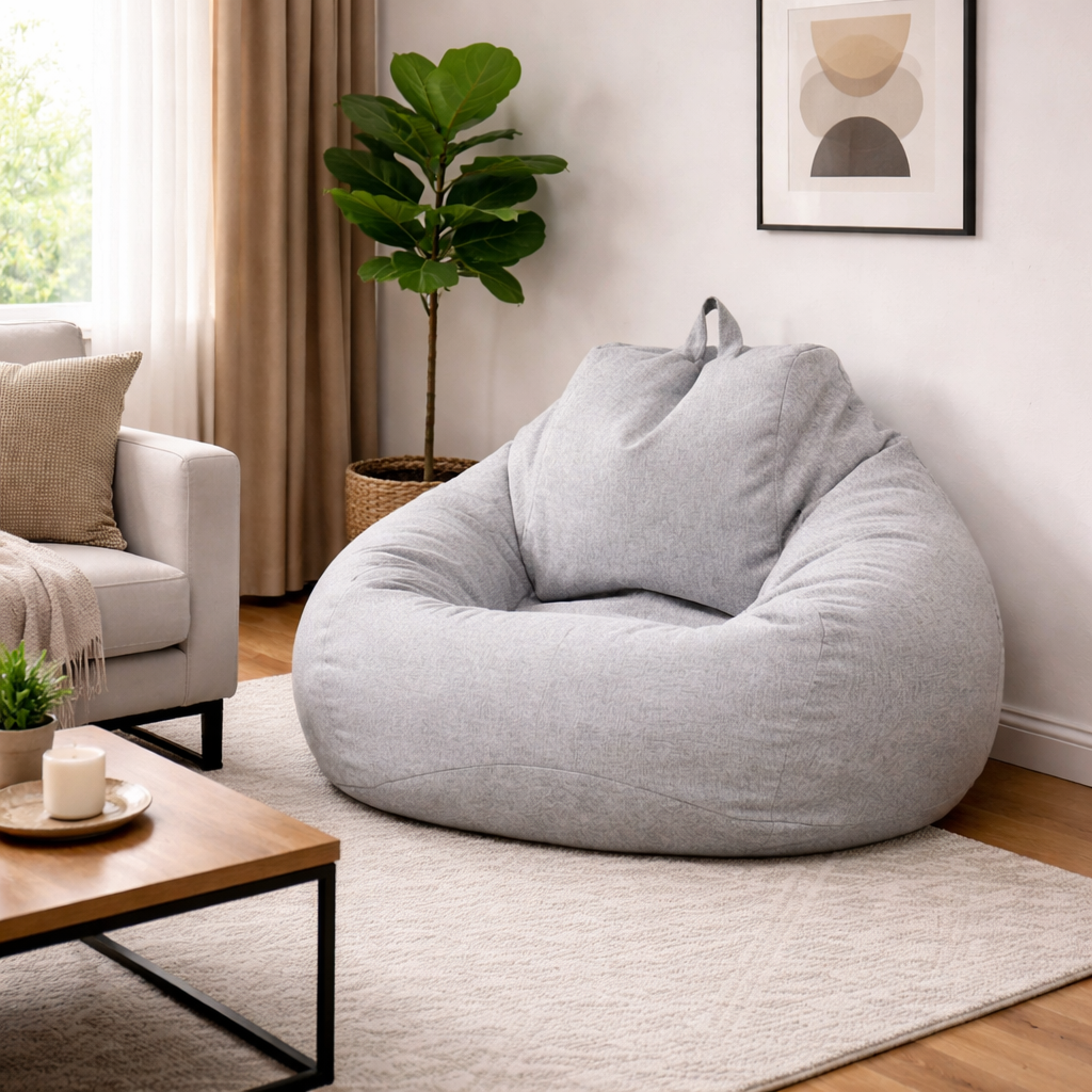 Pouf salon gris clair