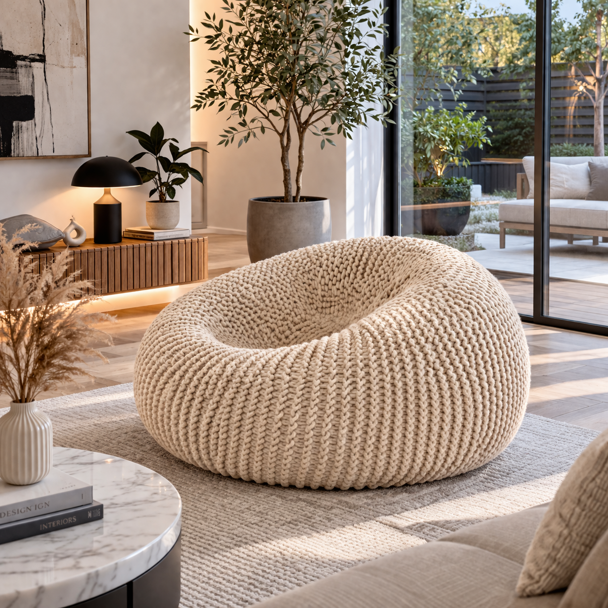 Pouf salon design beige