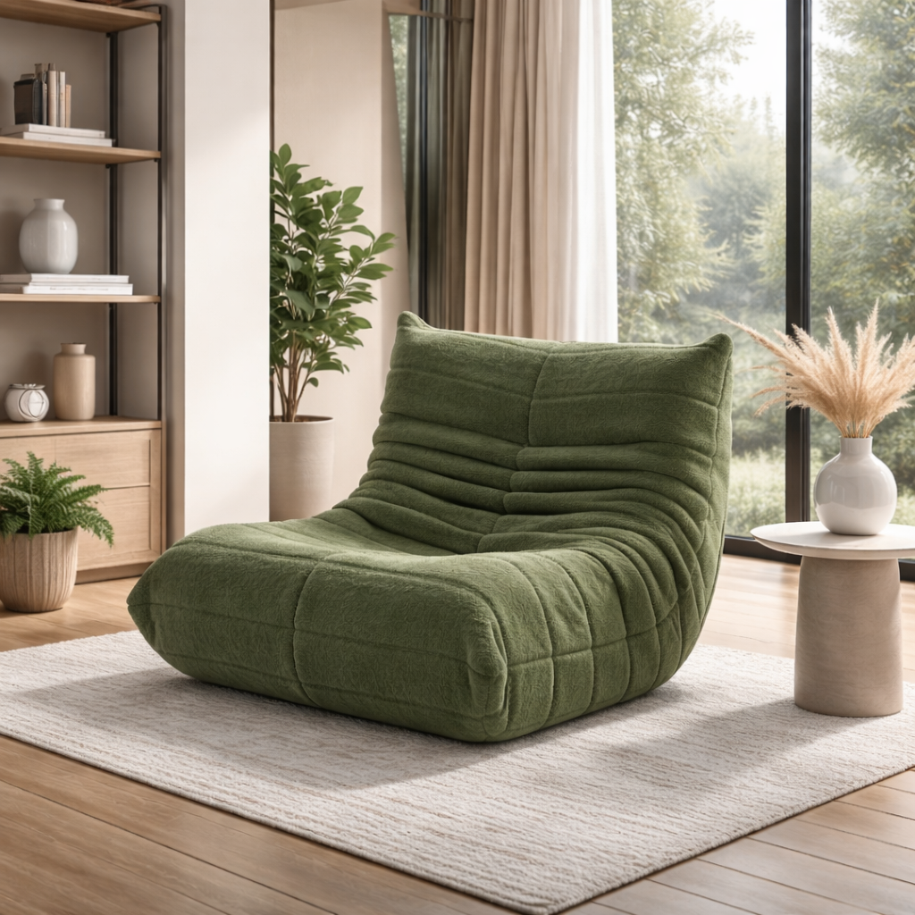 Pouf salon design kaki